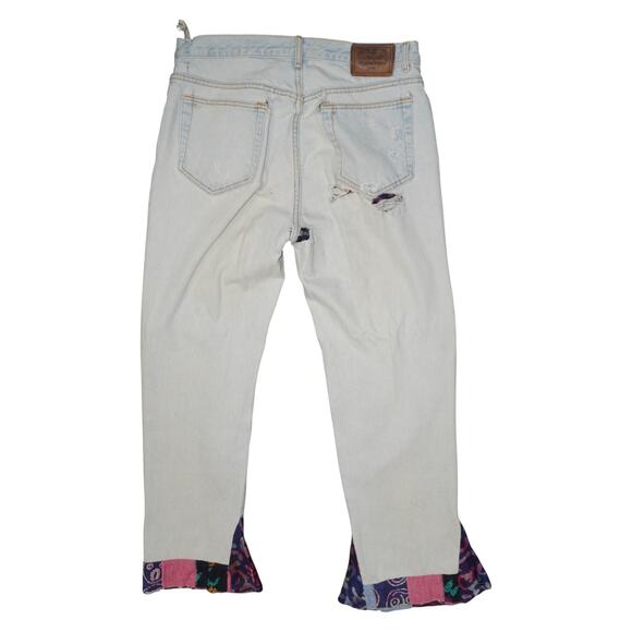 Vintage Calvin Klein USA Distressed Patchwork Jeans Size 34 Peace Sign Y2K - Picture 2 of 11